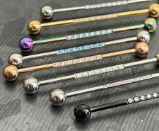 1pc CNC Set Lined CZ Gems Industrial Barbell 38mm 1.5" 1 1/2"