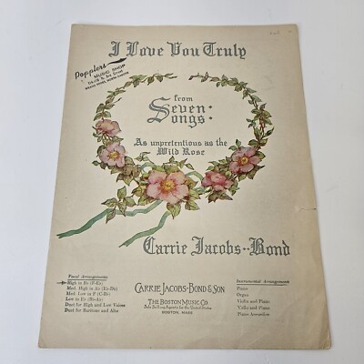 Vintage Sheet Music I Love You Truly Carrie Jacobs Bond 1906 Vintage 