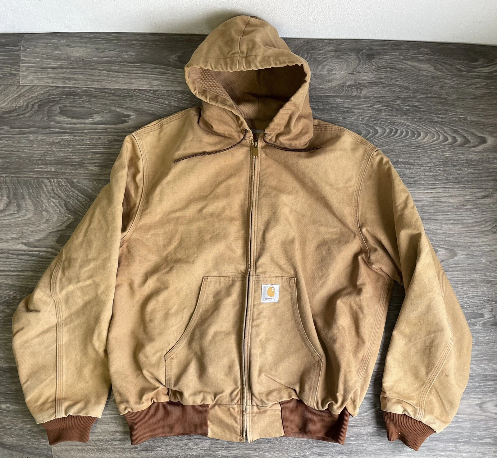 Carhartt Jacket Hooded Thermal Lined Duck Canvas Work Wear L/XL JR 106