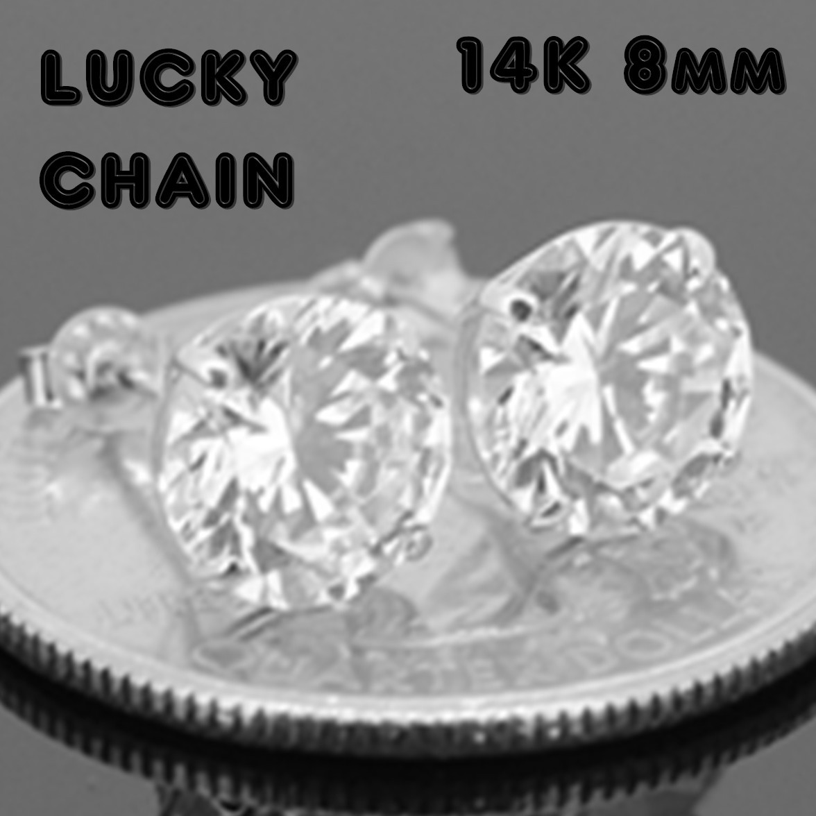 14K REAL WHITE GOLD LAB DIAMOND STUD EARRING 8mm E116