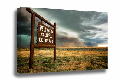 Storm Canvas: Colorful Colorado Sign Prairie Thunderstorm Great Plains Wall Art