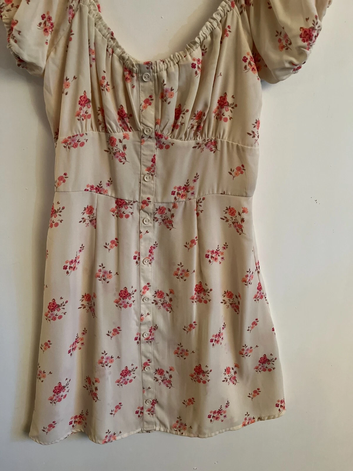 VETEMENTS Abito Trixxi Juniors piccolo rosa floreale scollo a scoop cappuccio maniche Y2K babydoll