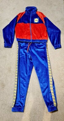 Lidl Blue Yellow Red Velour Full Tracksuit Unisex Size Small UK 8-10 New 