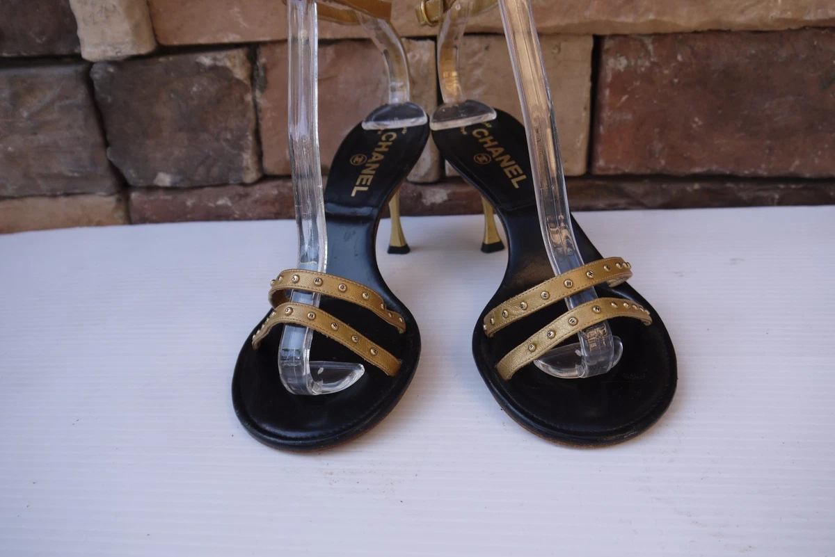 vintage CHANEL Ankle Strap Sandals with Studs Chanel Logo SZ US 6.5-7 / IT  37