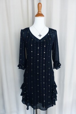 $99 ~VICTORIAS SECRET~ HOLIDAY PARTY DRESS w/ GOLD STAR PRINT - BLACK M |  eBay