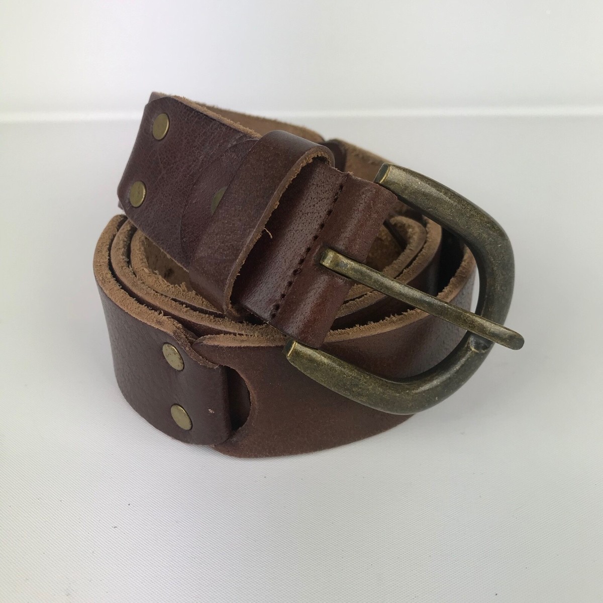 Daslu Leather Link Belt with Brass Hardware Sz. M Handcrafted Bridle Leather Belt: 1.5 main image 4