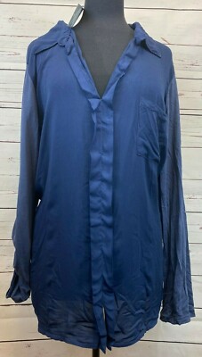  Splendid Blue 2 Tone Split Neck Roll Sleeve Top Short Blouse Size 3X NEW NWT 