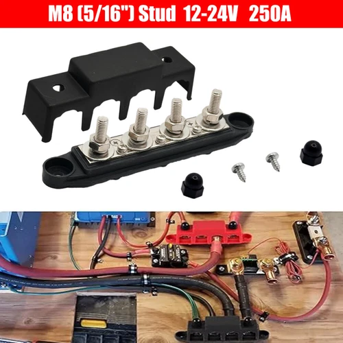 250A 12V-24V Sammelschiene Stromverteilerblock 4 Bolzen Abzweigblock KFZ - Bild 11 von 24