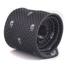 Frederick Thomas Designer Mens Tie - Black - Skull Gothic Polka Dot