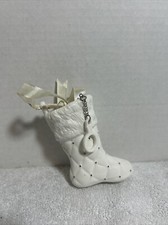 Pandora Christmas Stocking Boot Ornament 2012 White  Silver Porcelain Ribbon