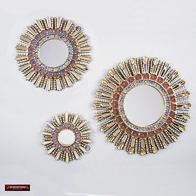 Sunburst Red Wall Mirrors Set 3 Pieces, Red Wall Mirrors Decorative