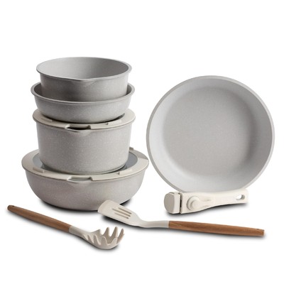 Click&Cook   Batería de Cocina con Mango Extraible 2 Sartenes 2 Cazos 1 Sarté...
