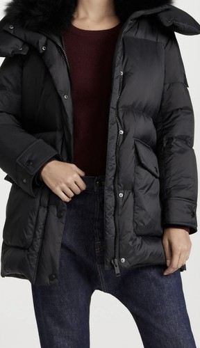 Army Yves Salomon Women's Black Lamb Trim Down Puffer US 10/ EU 42 EUC
