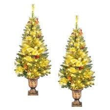 4 FT Pre-Lit Artificial Potted Christmas Tree with 60 Warm White LED Lights