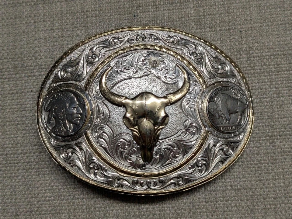 Hebilla de cinturón vintage MONTANA PLATEROS BÚFALO NÍQUEL indio nativo americano Foto 2 de 4