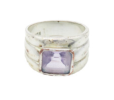 925 Sterling Silver Vintage Amethyst Shiny Fluted Band Ring Sz 7.5 RG16057