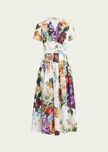 Dolce Gabbana Fleur Bouquet-Print Popeline Robe Taille 40 (US 4) - Photo 5 sur 9