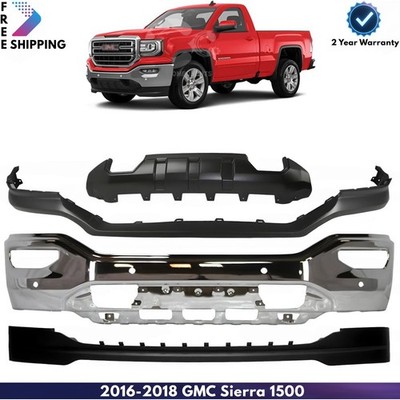 Front Bumper Chrome Steel & AirDam Black Kit For 2016-2018 GMC Sierra 1500