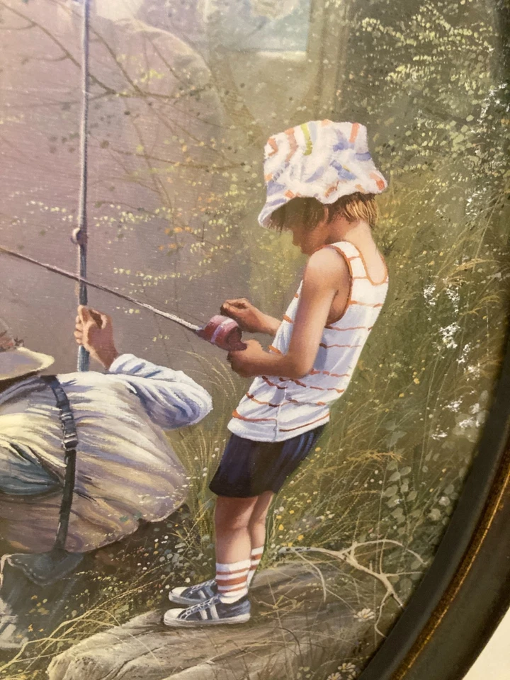 Cuadro de pesca de río hombre y niño de colección enmarcado 22" x 18" Foto 3 de 4