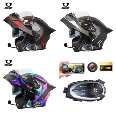 Motorcycle Helmet Intercom Bluetooth Motorbike Helmets Witth Action Camera DOT