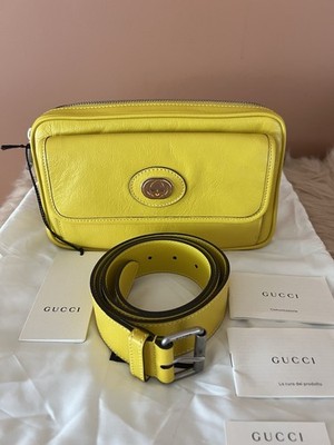 Gucci Morpheus Yellow Leather Belt Body Bag Size 90 Unused