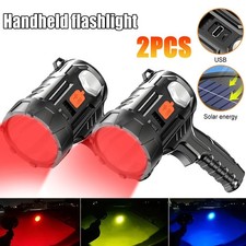 2x Solar/USB Super Bright Rechargeable LED Spotlight Flashlight Searchlight US