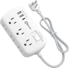 Short Extension Cord 3 Ft - okleeic Small Power Strip Flat Plug 3 FT, white 