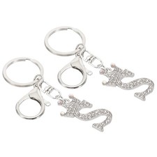 Initial Letter Keychain, 2 Pcs Letter S Crown Design Charm, Silver Tone