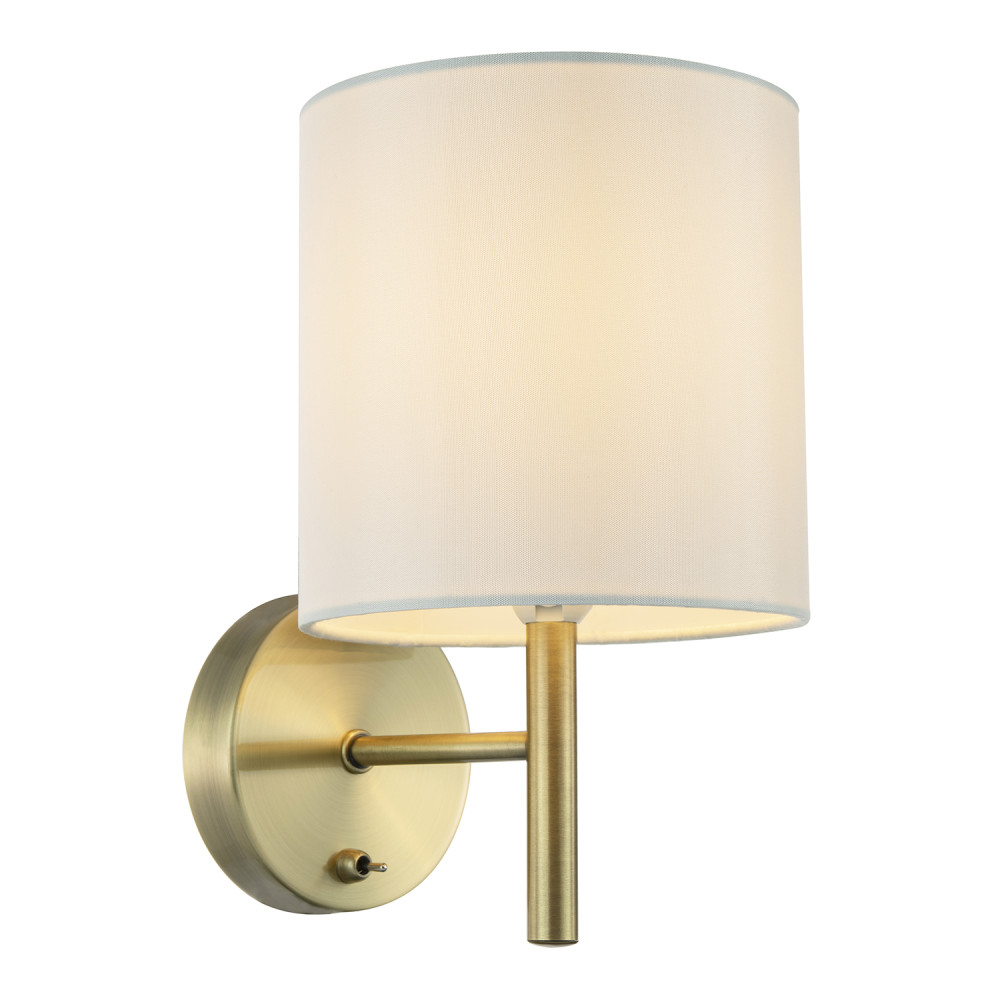 Contemporary Bedside Wall Lamp in Antique Brass with Toggle Switch and Shade ...