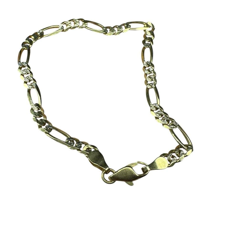 Solid 14K Yellow Gold Italian Chain Bracelet 6.75” 3.9g Etched Figaro Link Italy - Image 4 of 4