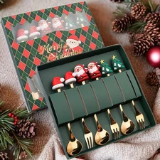 6x Xmas Cutlery Kits Utensils Soup Dessert Spoon Tea D