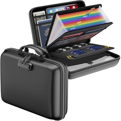 Fireproof Document Box 13 Pocket File Organizer with Lock Black Portable DocSafe