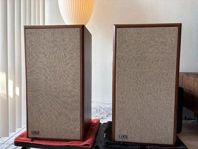 Pair of KLH Model Five Floorstanding Speakers with Custom Solid Walnut Stands
