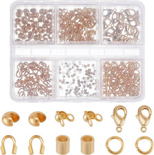 1 Box 370Pcs Crimp Beads Kit 18K Gold Plated Wire Guardian Crimp Tubes Spacer Be