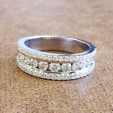 Solid 14K White Gold Moissanite Eternity Wedding Band 1.30 Carat Round Cut VVS1