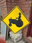 VINTAGE ROAD SIGN TRACTOR YELLOW ALUMINUM RETIRED DECOMMISSIONED 30"