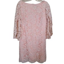 Vince Camuto Floral Lace Mini Dress Open Sleeves with Lace Boat Neck Pink Size 8