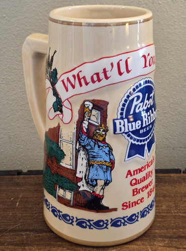 Vtg PBR Pabst Blue Ribbon Ceramic Beer Stein Mug House of Wiebracht Limited Ed