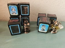 Vintage Lot Of 8 Small Brass Decoractive Kerosene Lamps W/Boxes