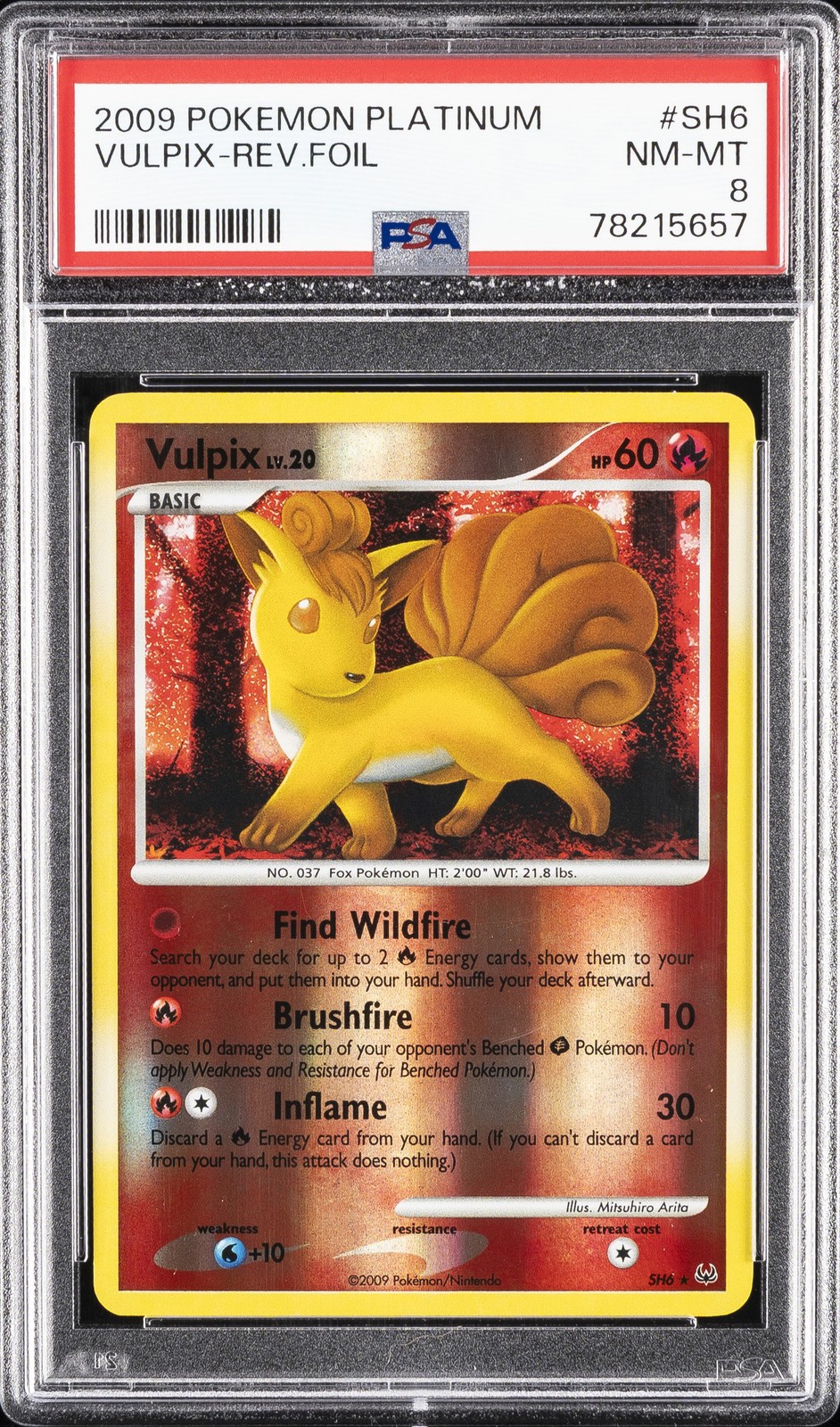 2009 POKEMON PLATINUM #SH6 VULPIX-REVERSE FOIL PSA 8