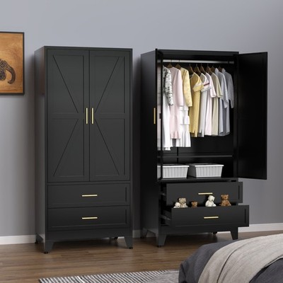 Metal armoire Wardrobe Closet with Hanging Rod,71'' Metal Wardrobe Cabinet