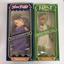 RARE Vintage Pair Of Jim Henson Dress-Up Muppet Dolls Miss Piggy/Kermit NRFB