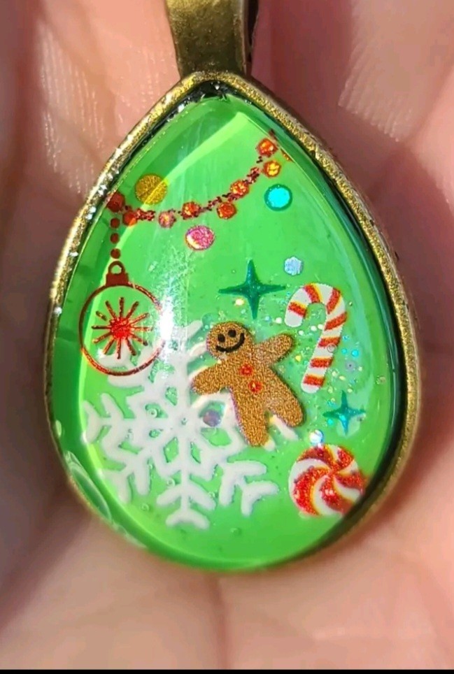 Festive Holiday Snowflake & Gingerbread Man Necklace Christmas Decor