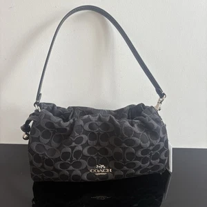 Coach CDE45 Sac à épaule Faye Denim signature noire 2WAY argent HW Départ du Japon