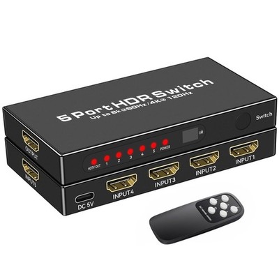 HDMI 2.1 Switch, 8K@60Hz 4K@120Hz HDMI Switcher Splitter 5 in 1 Out, Support