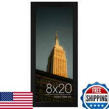 Golden State Art 8x20 Black Solid Wood Frame with Real Glass for 20x8 Picture