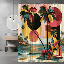 Tropical Palm Tree Beach Shower Curtain Sunset Ocean Art