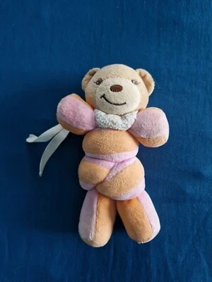 DOUDOU KALOO OURS TORSADE ORANGE ROSE HOCHET GRELOT - Photo 1/2