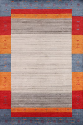 Luxurious Handmade Living Room Rug Ivory/ Brown Tribal Gabbeh Rug 7x10 ft