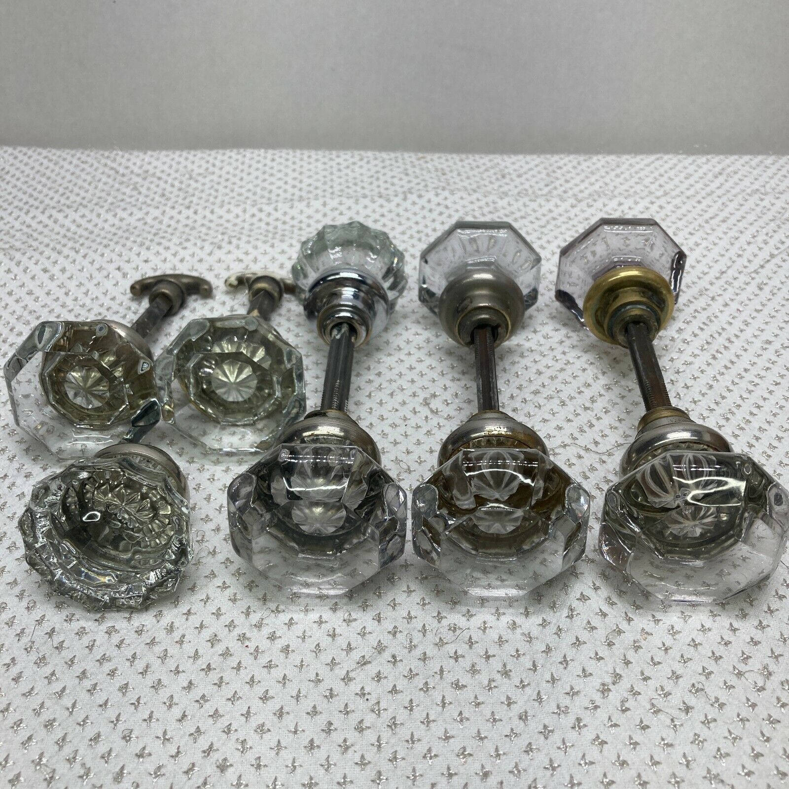 Vintage Glass Door Knob lot - 8 Point and 12 point knobs (9 knob
